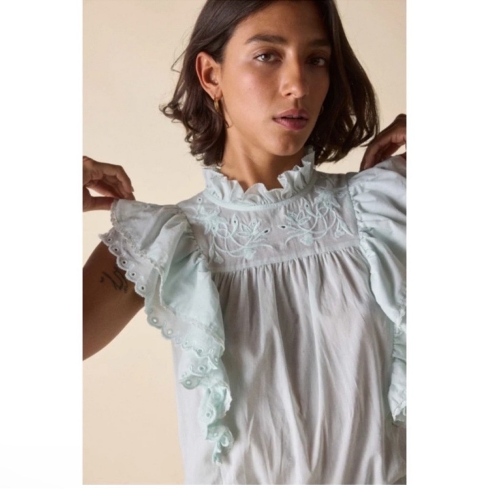 NWT St. Roche Elysian Embroidered Top, in Minty